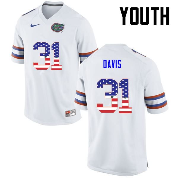 Youth NCAA Florida Gators Shawn Davis #31 Stitched Authentic USA Flag Fashion Nike White College Football Jersey YRJ1165MR